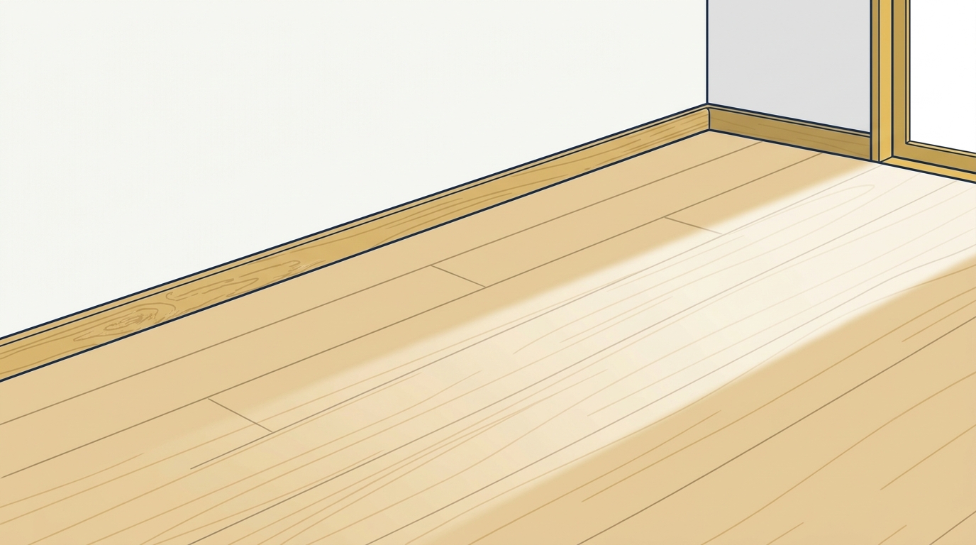 八月の午後、誰も住んでいない部屋の明るい木の床に西日が斜めの帯となって差し込んでいる。壁は無地のオフホワイトで、巾木は角がすり減っている。